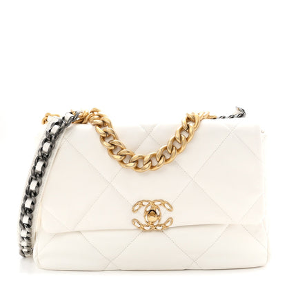 Lambskin Quilted Large Chanel 19 Flap White