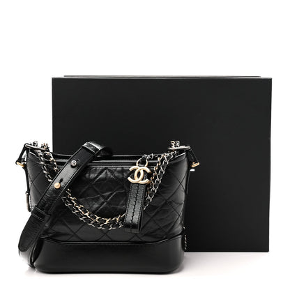 Aged Calfskin Quilted Small Gabrielle Hobo Black