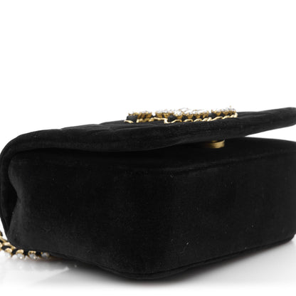 Velvet Quilted Crystal CC Mini Flap Black