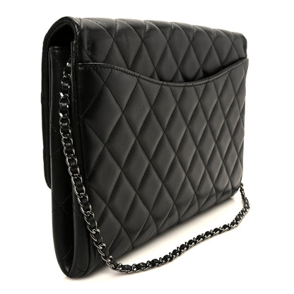 Lambskin Quilted Clutch With Chain Flap Black