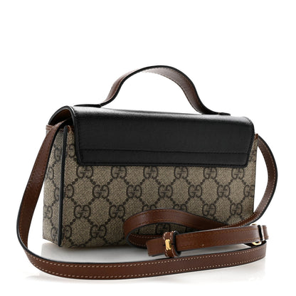 GG Supreme Monogram Calfskin Mini Padlock Top Handle Shoulder Bag Beige Black Cuir