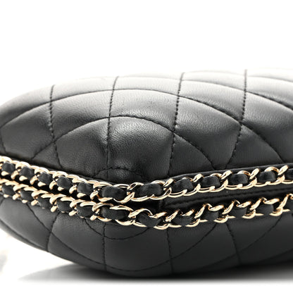 Lambskin Quilted Chain Around Clutch Black