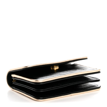 Metallic Calfskin Clutch With Chain Black Gold