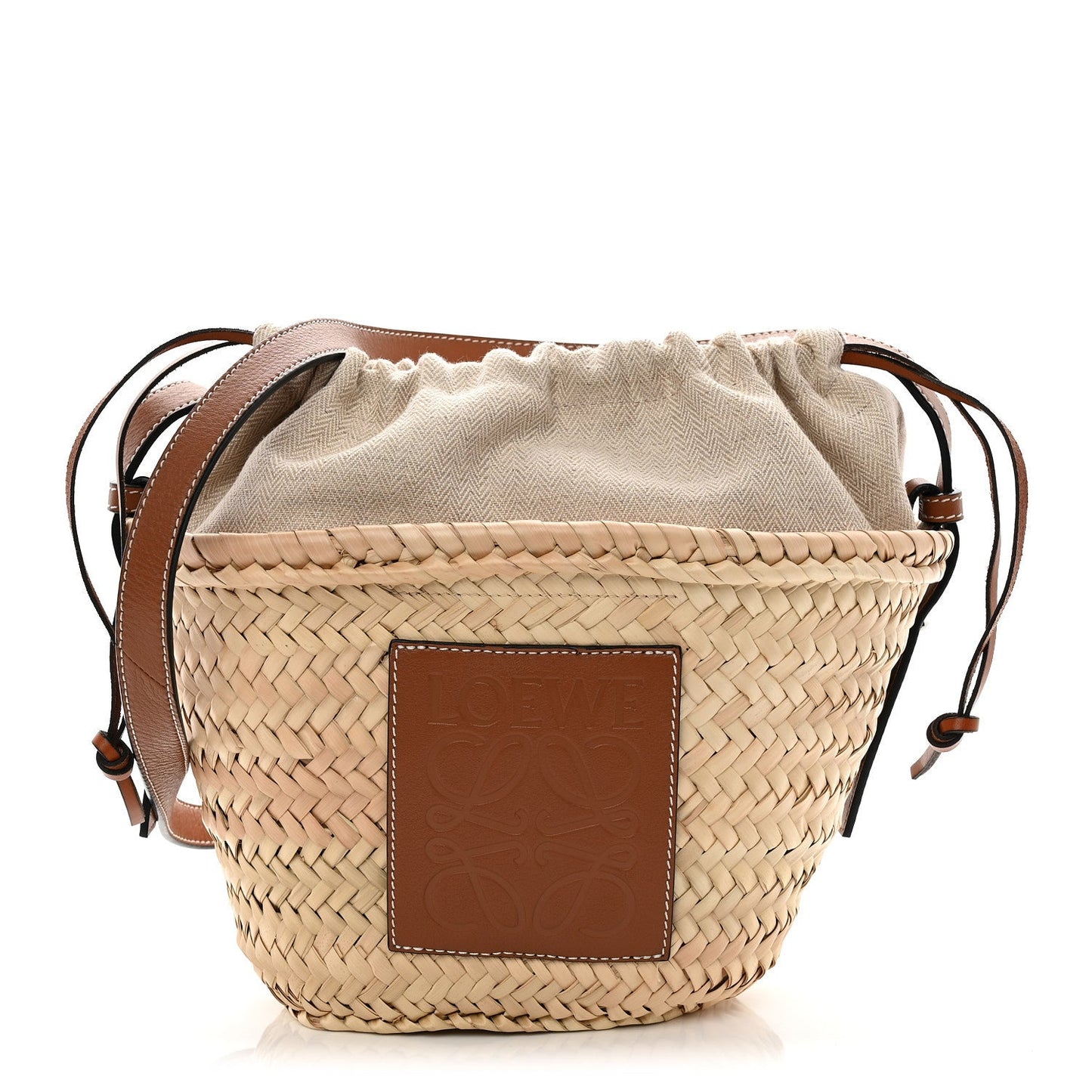 Raffia Drawstring Basket Tote Bag Natural Tan