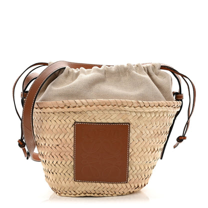 Raffia Drawstring Basket Tote Bag Natural Tan