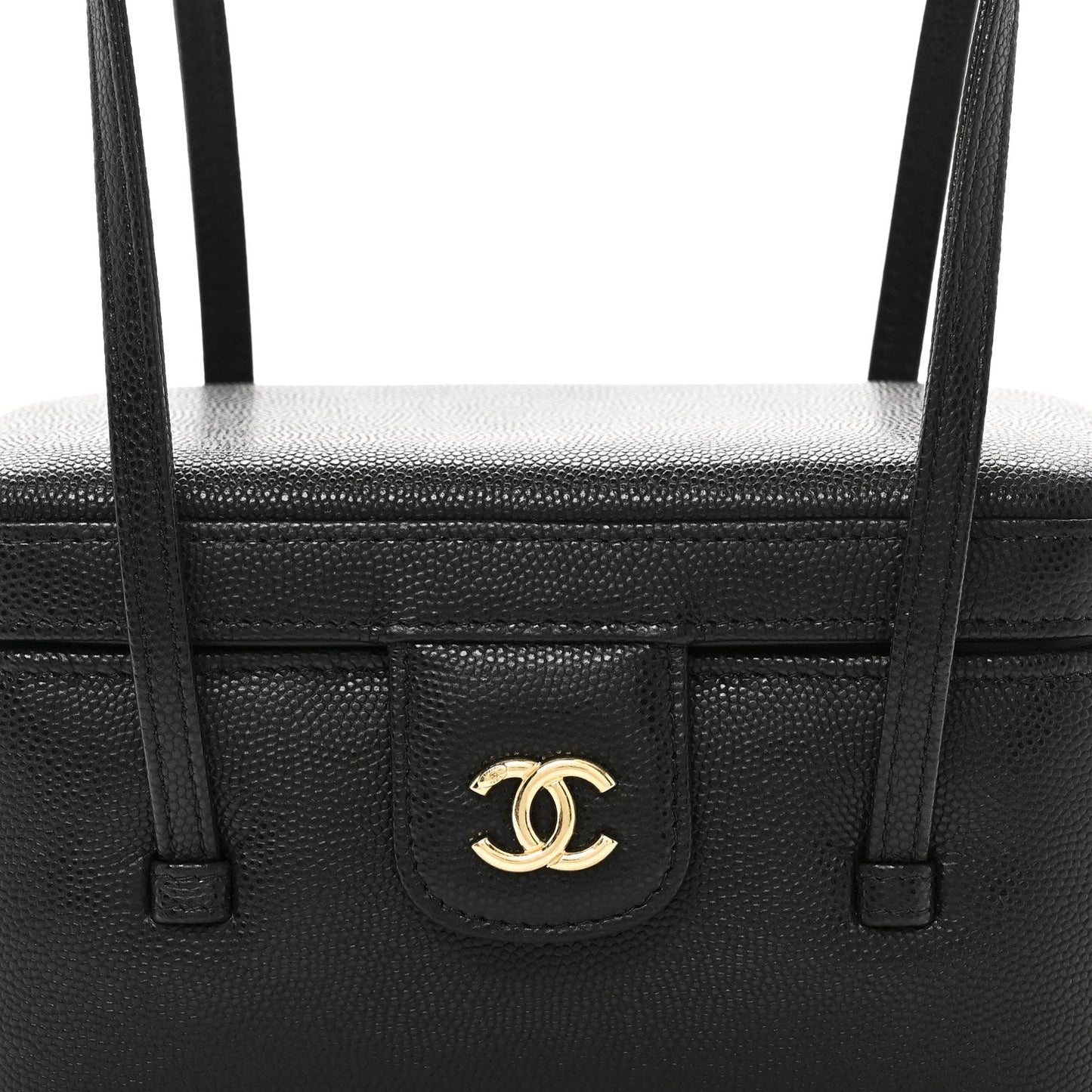 Shiny Caviar Preppy Coco Long Vanity With Strap Black