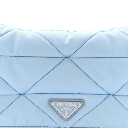 Re-Nylon Quilted Padded Flap Shoulder Bag Celeste