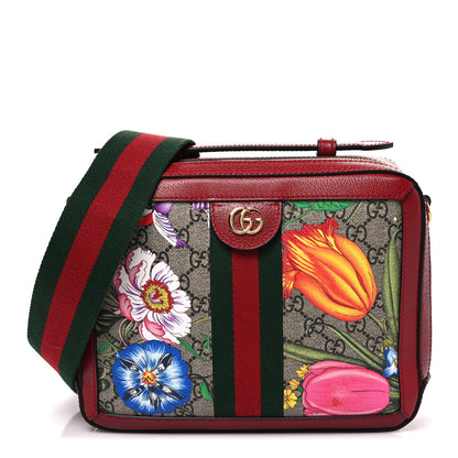 GG Supreme Monogram Flora Web Small Ophidia Top Handle Shoulder Bag Hibiscus Red