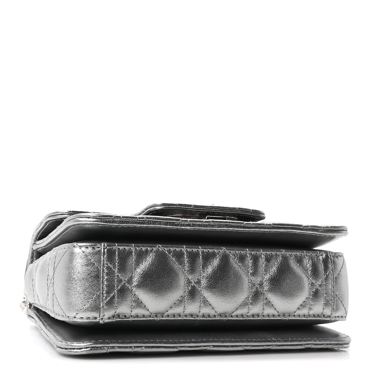 Metallic Lambskin Cannage Mini Jolie Top Handle Bag Silver