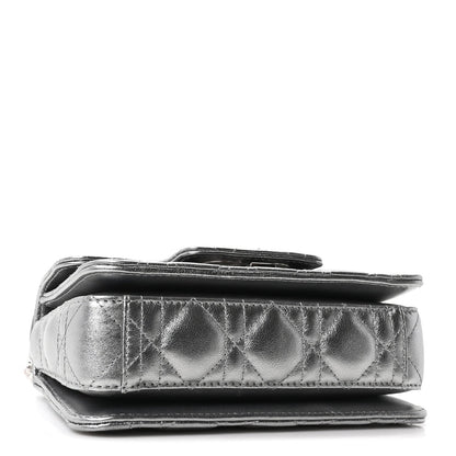 Metallic Lambskin Cannage Mini Jolie Top Handle Bag Silver