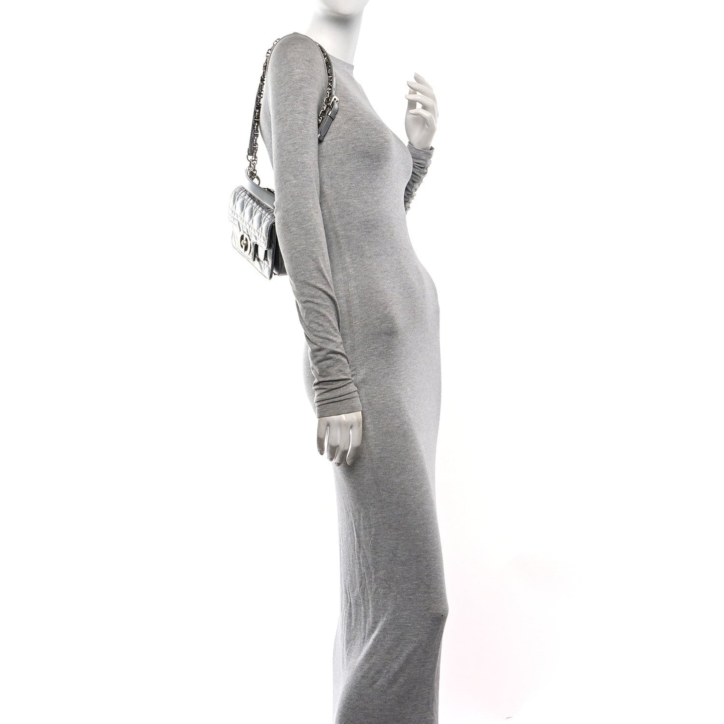 Metallic Lambskin Cannage Mini Jolie Top Handle Bag Silver