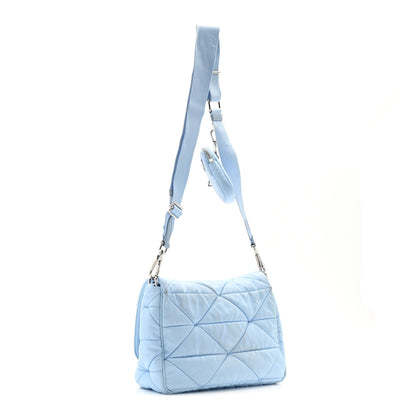 Re-Nylon Quilted Padded Flap Shoulder Bag Celeste