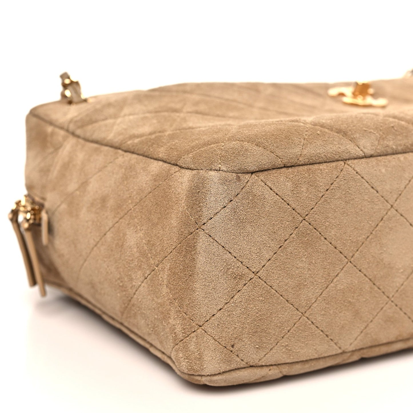 Suede Calfskin Quilted Camerissimo Camera Case Beige