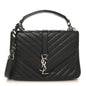 Sheepskin Matelasse Chevron Monogram Medium College Bag Black