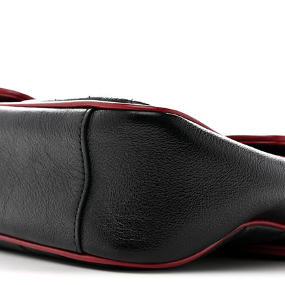 Vintage Effect Calfskin Matelasse Diagonal Small Torchon GG Marmont Shoulder Bag Black Romantic Cherry