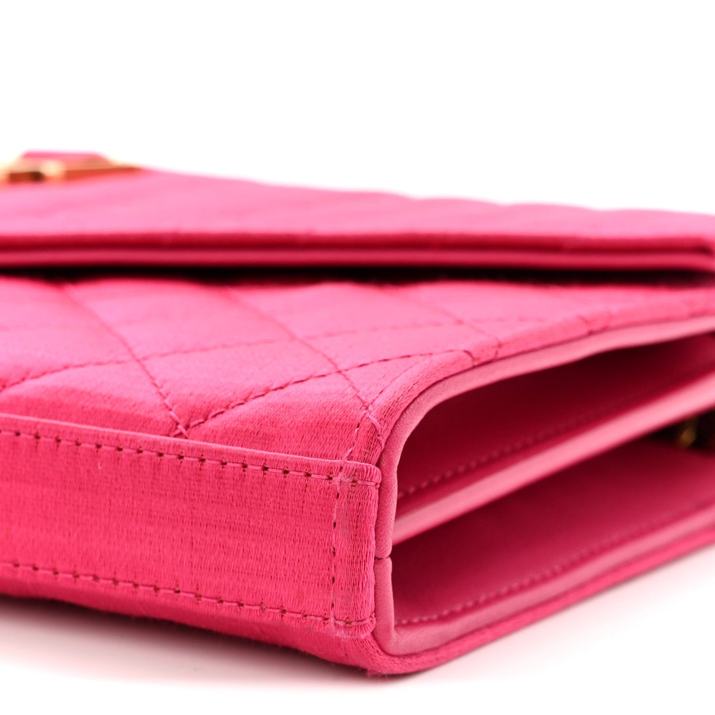 Satin Mixed Matelasse Triquilt Monogram Chain Wallet Guava