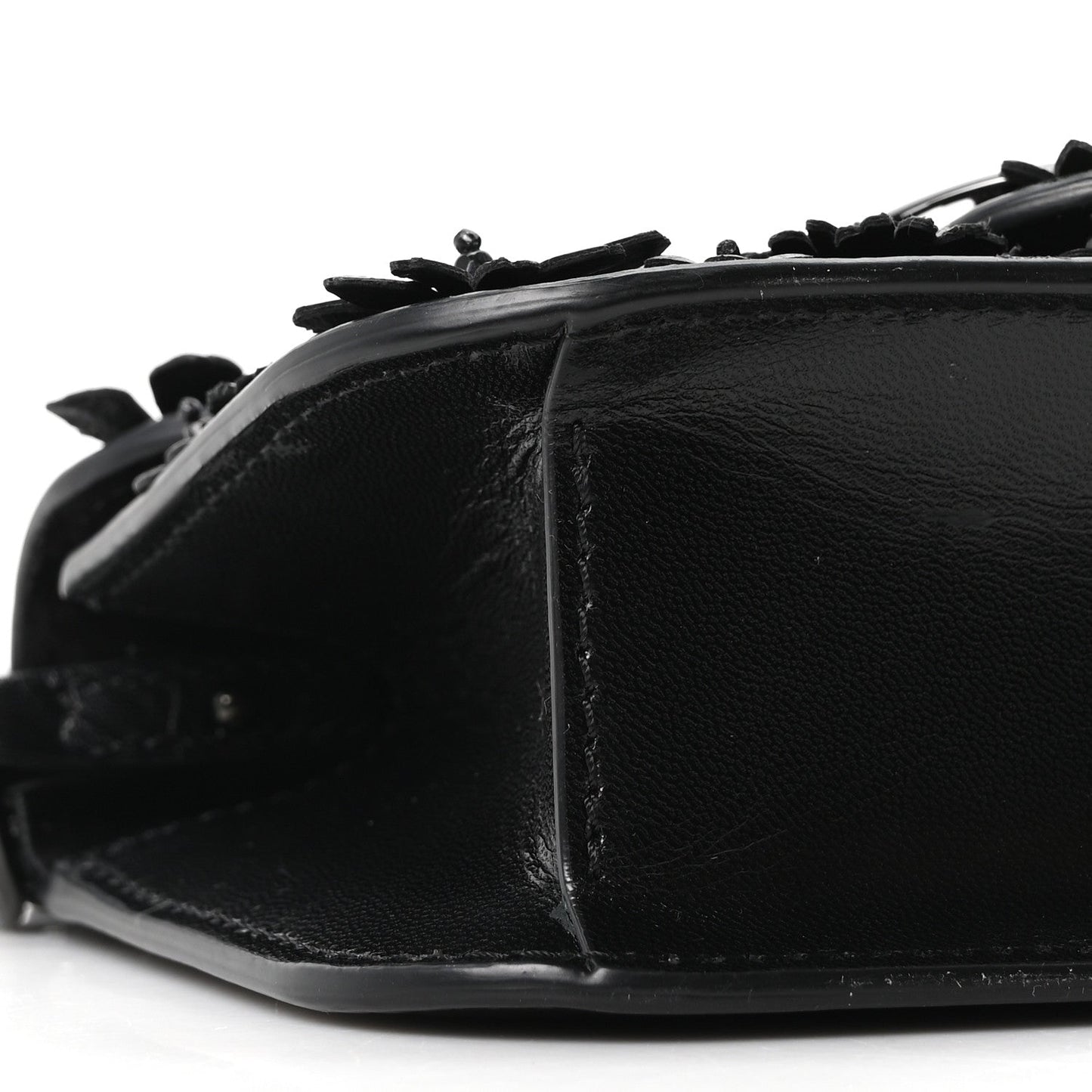 Calfskin Floral Embroidered Monochrome Vlogo Small Loco Shoulder Bag Black