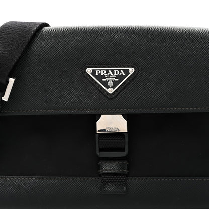 Re-Nylon Saffiano Triangle Shoulder Bag Black