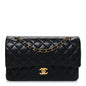 Lambskin Quilted Medium Double Flap Black