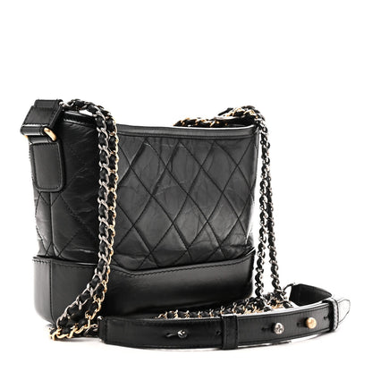 Aged Calfskin Quilted Small Gabrielle Hobo Black