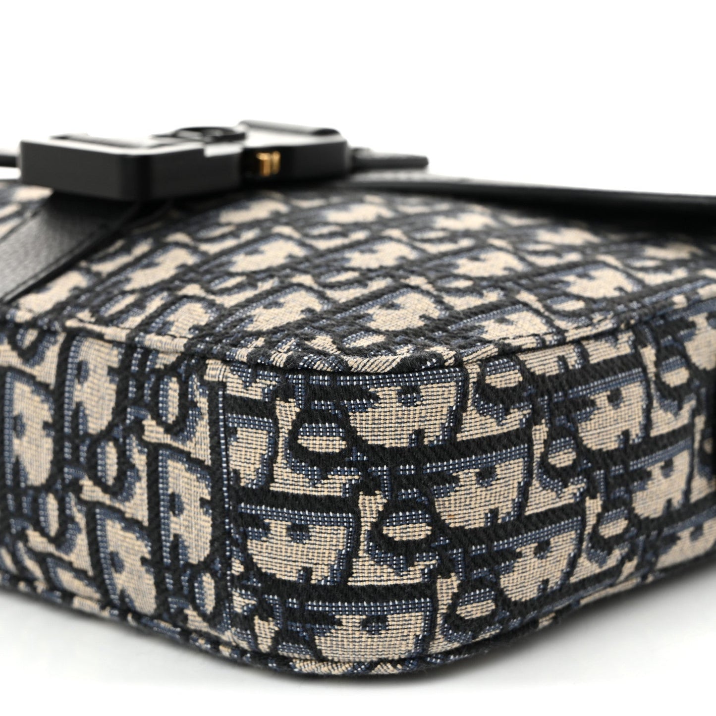 Oblique Jacquard Grained Calfskin Small Saddle Messenger Bag Beige Black