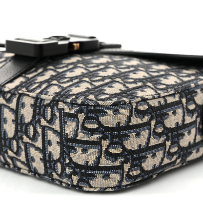 Oblique Jacquard Grained Calfskin Small Saddle Messenger Bag Beige Black