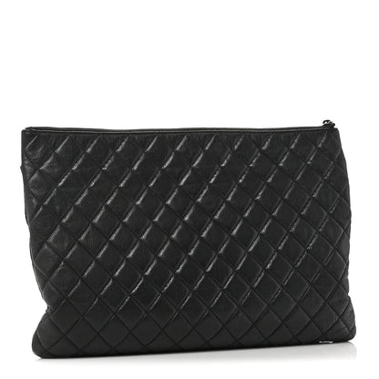 Grained Calfskin Quilted Large Archi Chic Cosmetic Case Navy