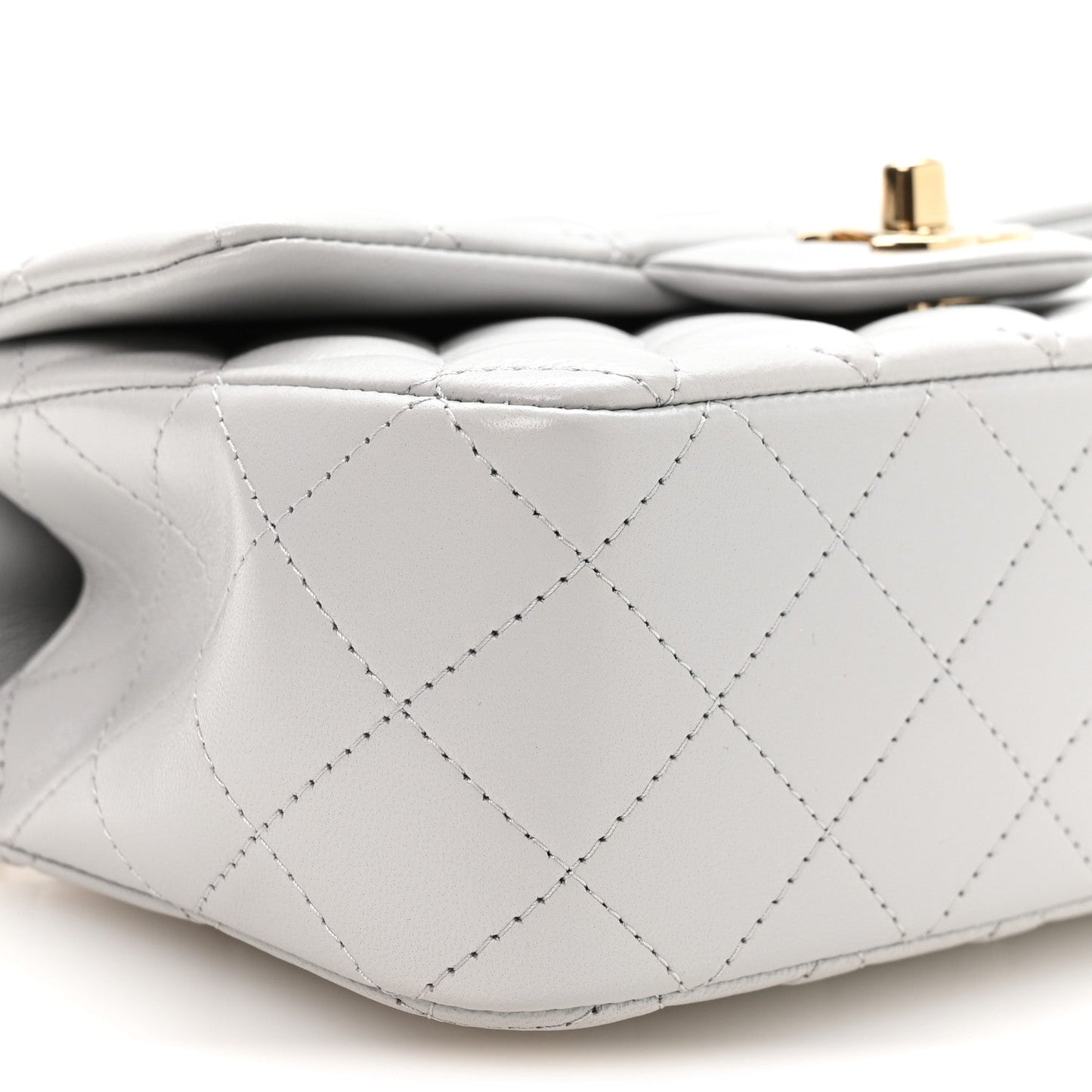 Lambskin Quilted Mini Top Handle Rectangular Flap Grey