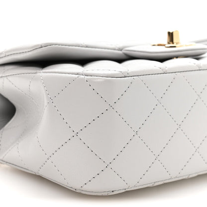 Lambskin Quilted Mini Top Handle Rectangular Flap Grey