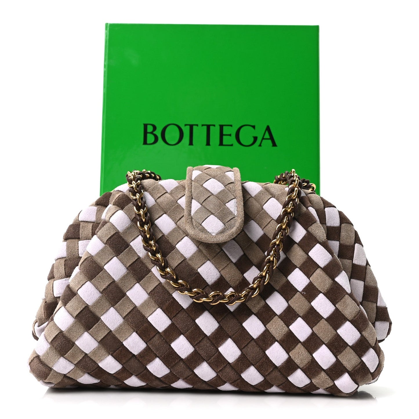 Suede Intrecciato Small The Lauren 1980 Clutch With Chain Praline Musk Washed Brownie