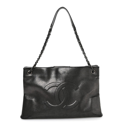 Iridescent Calfskin CC East West Shopping Tote Black