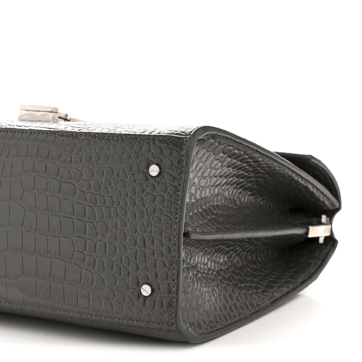 Calfskin Crocodile Embossed Medium Classic Monogram Cassandra Top Handle Fog