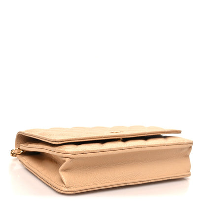 Caviar Quilted Wallet on Chain WOC Beige