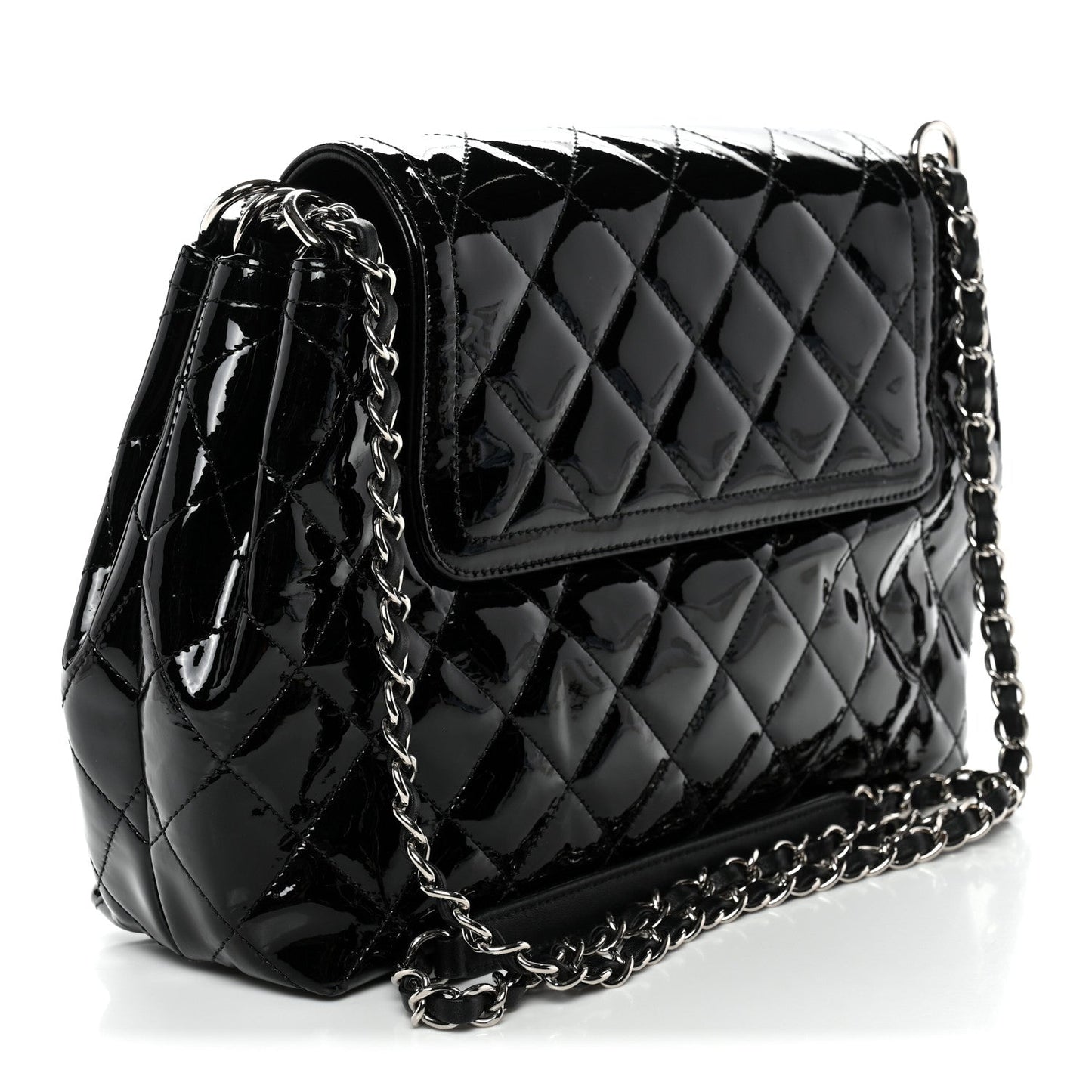 Patent Quilted Large Coco Shine Accordion Flap Black