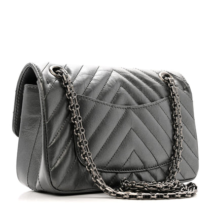 Metallic Aged Calfskin Chevron Quilted 2.55 Reissue Mini Flap Grey