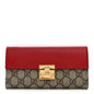 GG Supreme Monogram Moon Calfskin Padlock Continental Chain Wallet Beige Ebony Hibiscus Red New Rosette