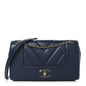Sheepskin Chevron Quilted Medium Vintage Mademoiselle Flap Navy