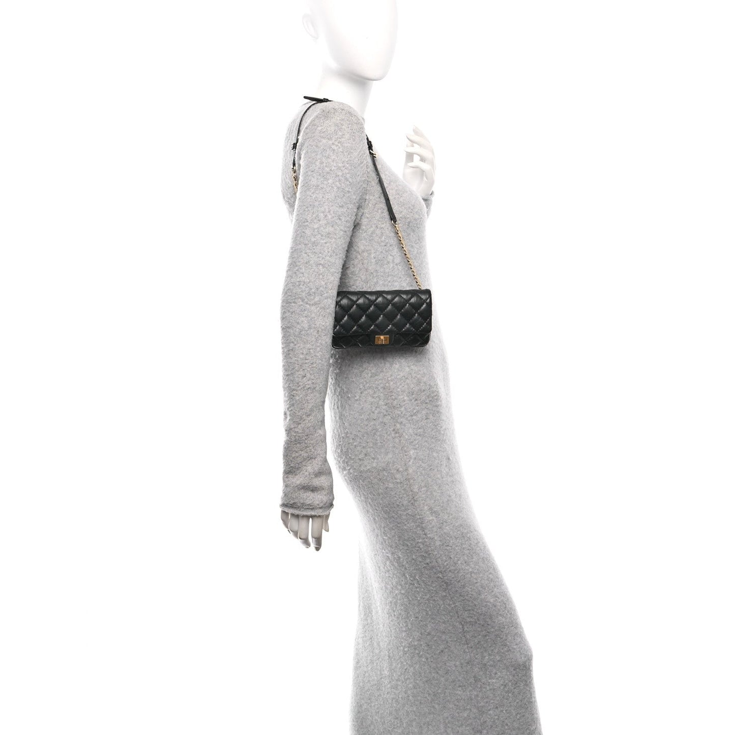 Aged Calfskin Quilted 2.55 Reissue Flap Belt Bag Clutch Black