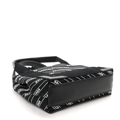 Cotton Canvas Calfskin Logo Print Navy Cabas XS Black White