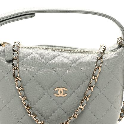 Caviar Quilted Hobo Clutch With Chain Light Green