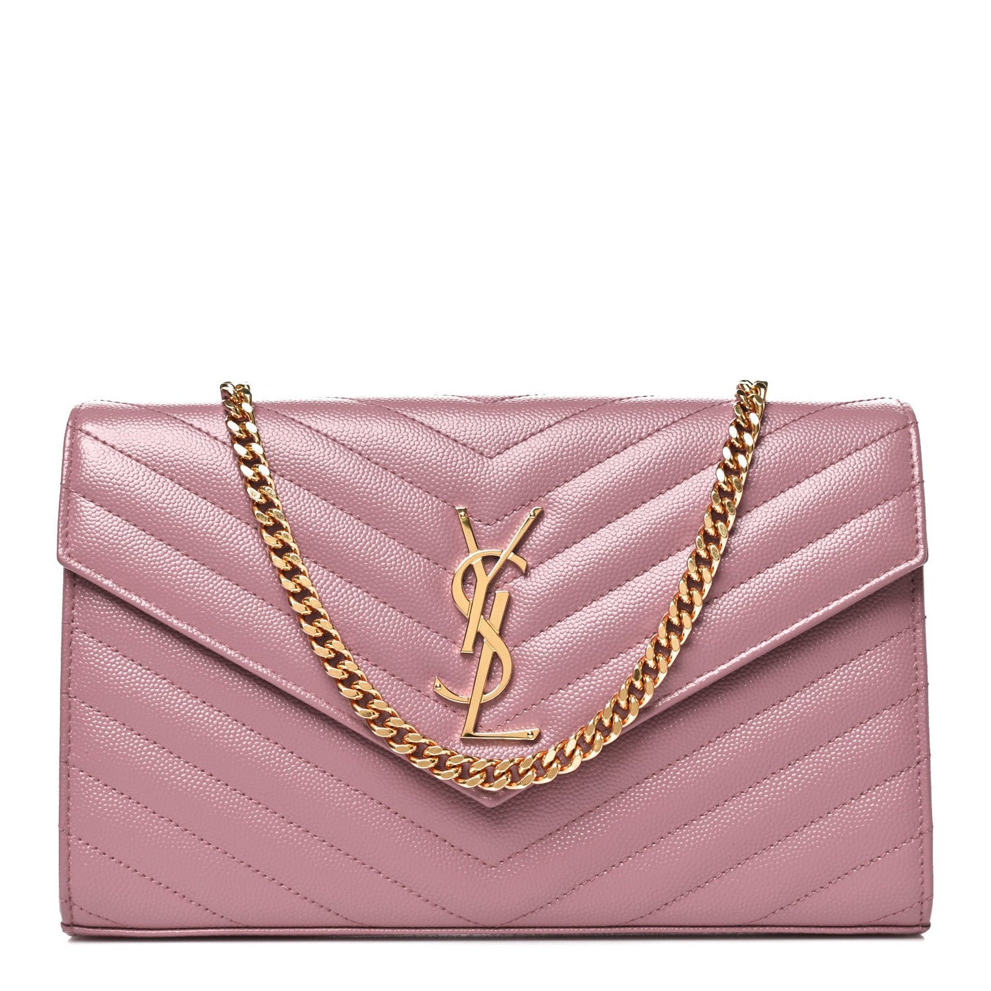 Grain De Poudre Matelasse Chevron Monogram Chain Wallet Fuxia Couture