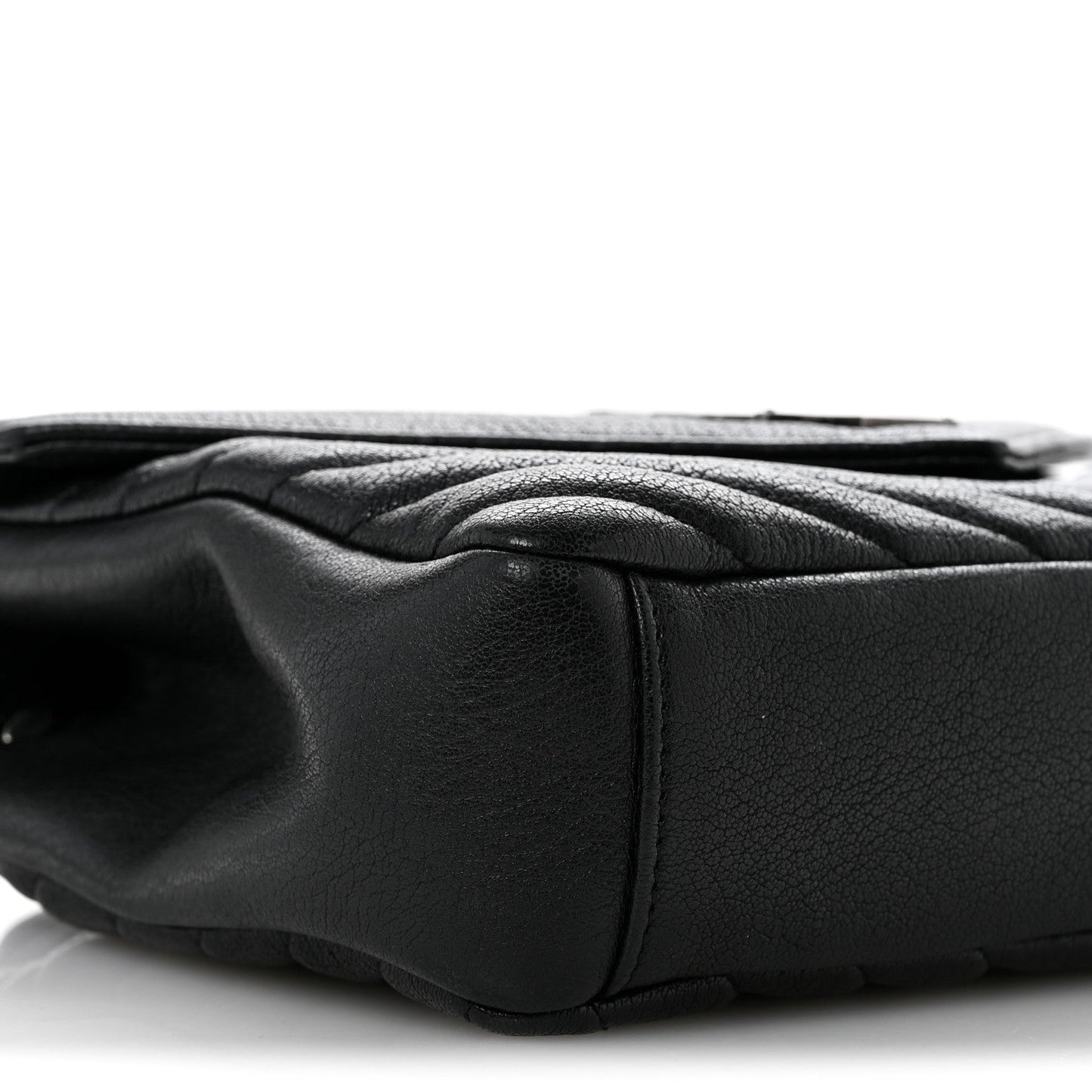 Sheepskin Matelasse Chevron Monogram Medium College Bag Black