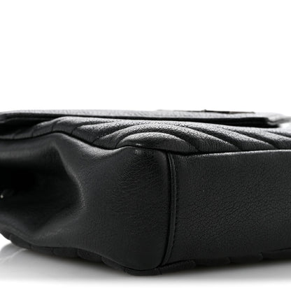 Sheepskin Matelasse Chevron Monogram Medium College Bag Black
