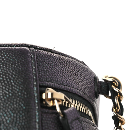 Iridescent Caviar Quilted Round Clutch With Chain Black