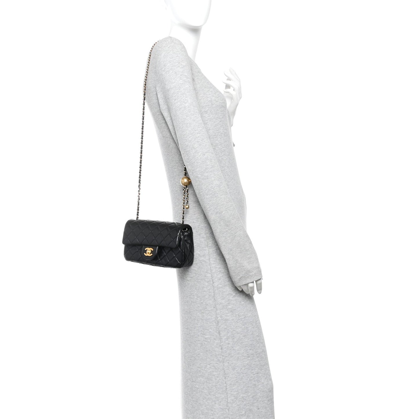 Lambskin Quilted Mini Rectangular Pearl Crush Flap Black