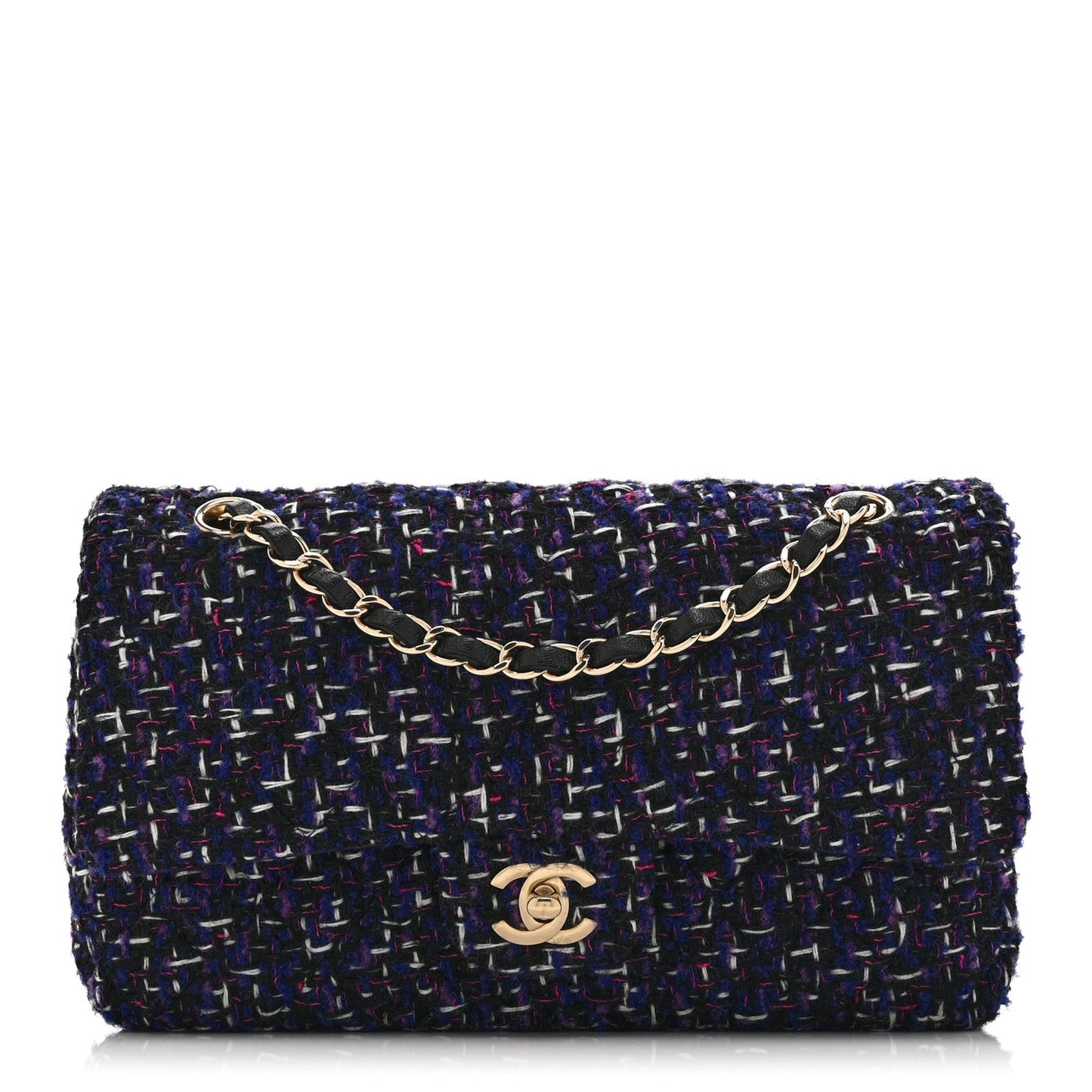 Tweed Quilted Medium Double Flap Dark Purple
