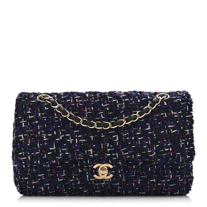 Tweed Quilted Medium Double Flap Dark Purple
