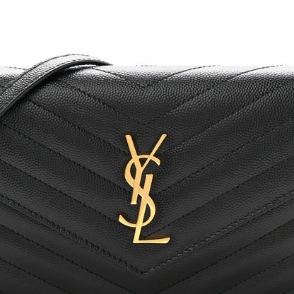Grain De Poudre Matelasse Chevron Monogram Envelope Chain Wallet Black