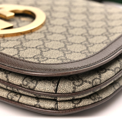 GG Supreme Monogram Textured Dollar Calfskin Web Medium Blondie Top Handle Shoulder Flap Bag Beige Ebony New Acero