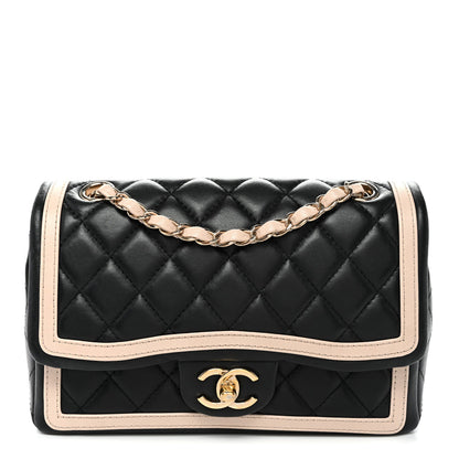 Lambskin Quilted Bicolor Flap Black Beige